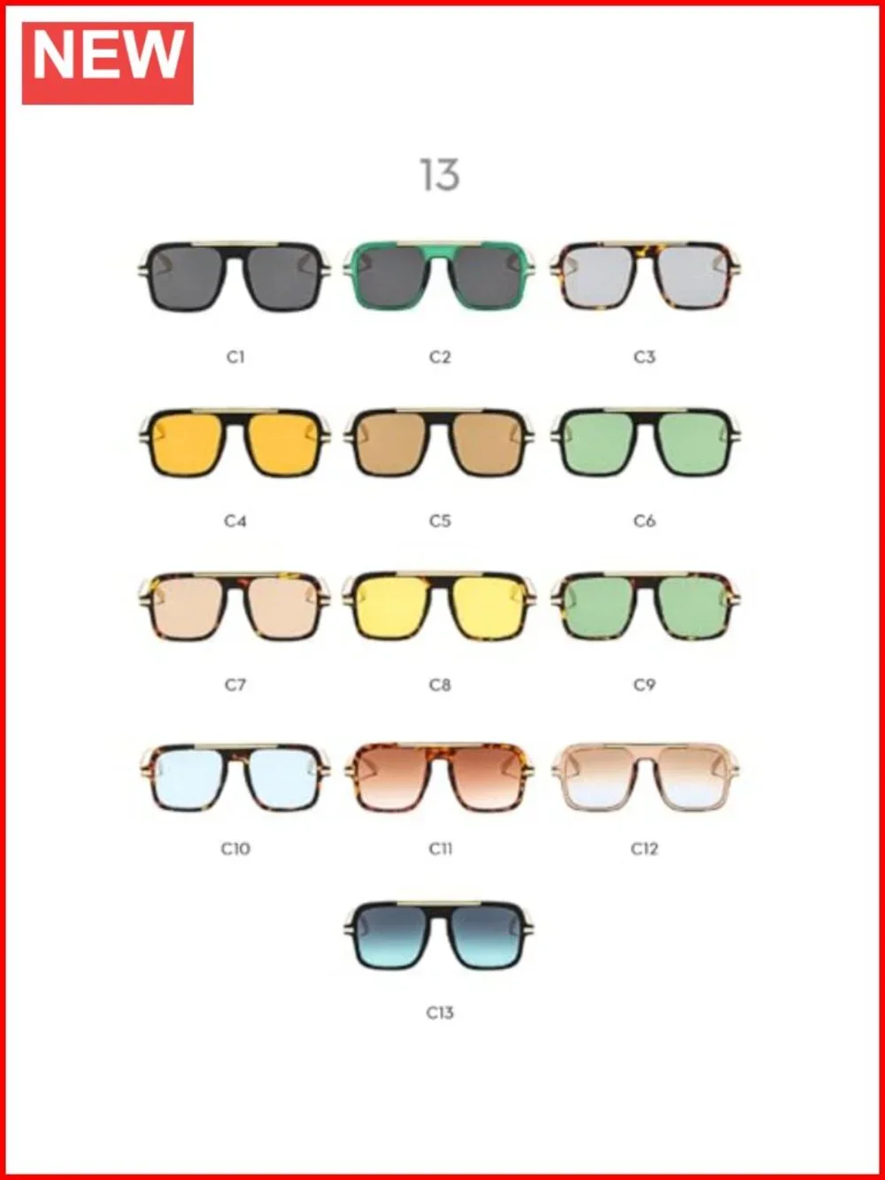 Vintage Oversized Pilot Square Sunglasses UV400 for Women Men